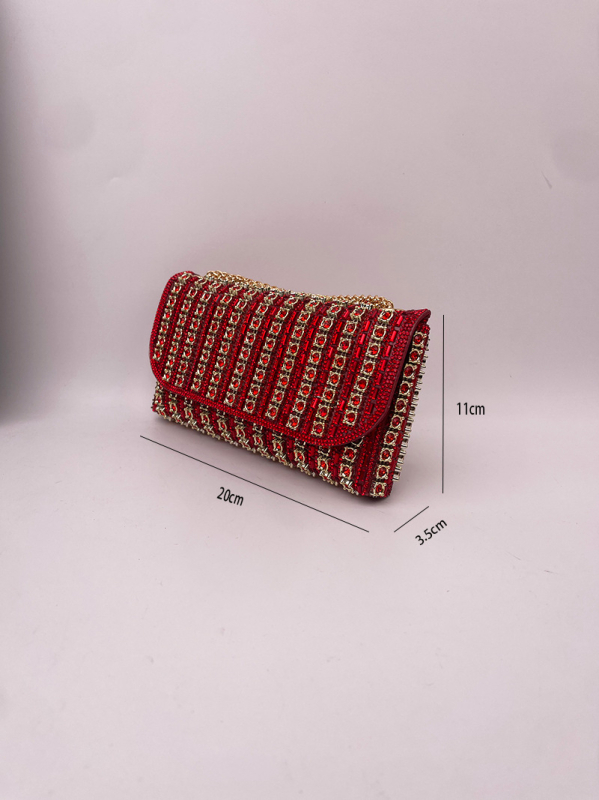 Jue xi PU kožna torbica s dijamantnim ukrasima, vodoravnog kvadratnog oblika, poklopac zatvaranja, lančana naramenica ili crossbody traka