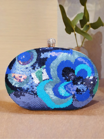 Večernja clutch torba s izvezenim štrasom, PVC, kutijast oblik, ovalna, zaključavanje, čvrsto kućište