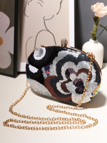 Večernja clutch torba s izvezenim štrasom, PVC, kutijast oblik, ovalna, zaključavanje, čvrsto kućište