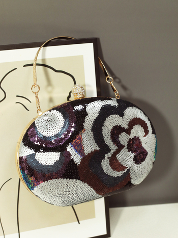 Večernja clutch torba s izvezenim štrasom, PVC, kutijast oblik, ovalna, zaključavanje, čvrsto kućište