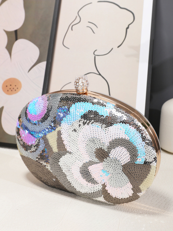 Večernja clutch torba s izvezenim štrasom, PVC, kutijast oblik, ovalna, zaključavanje, čvrsto kućište