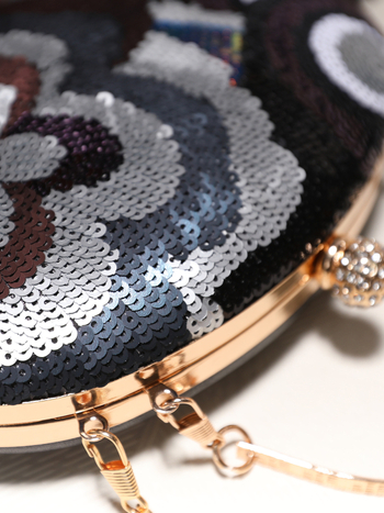 Večernja clutch torba s izvezenim štrasom, PVC, kutijast oblik, ovalna, zaključavanje, čvrsto kućište