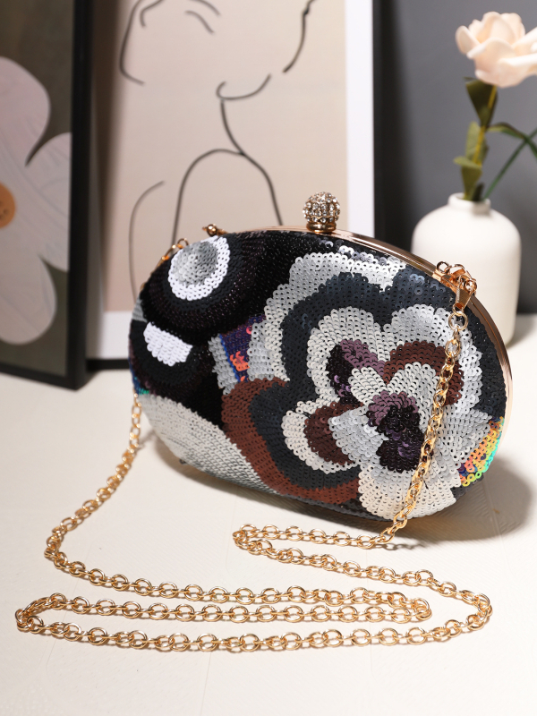 Večernja clutch torba s izvezenim štrasom, PVC, kutijast oblik, ovalna, zaključavanje, čvrsto kućište