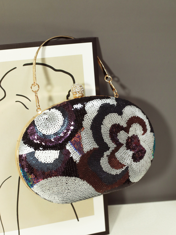 Večernja clutch torba s izvezenim štrasom, PVC, kutijast oblik, ovalna, zaključavanje, čvrsto kućište