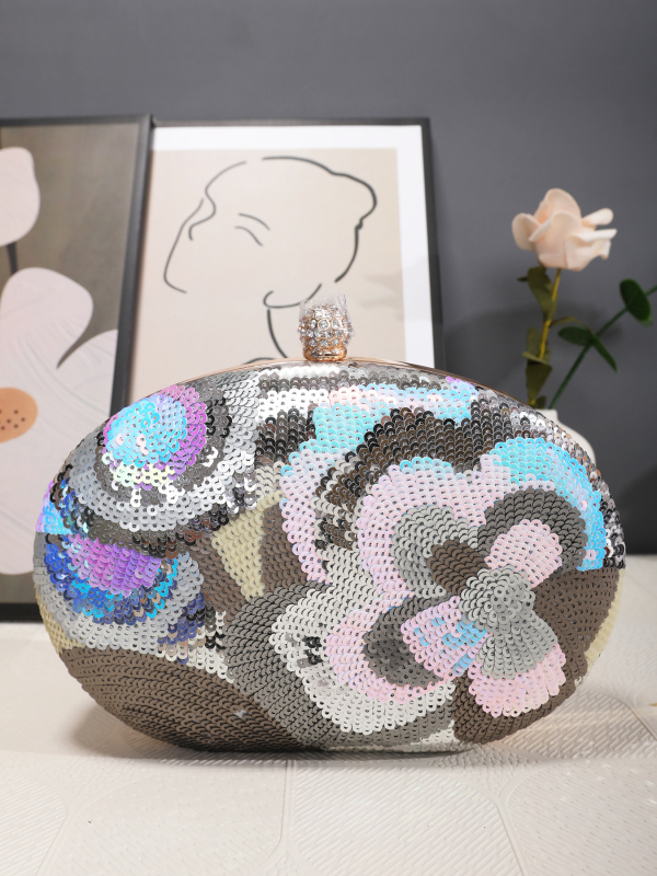 Večernja clutch torba s izvezenim štrasom, PVC, kutijast oblik, ovalna, zaključavanje, čvrsto kućište