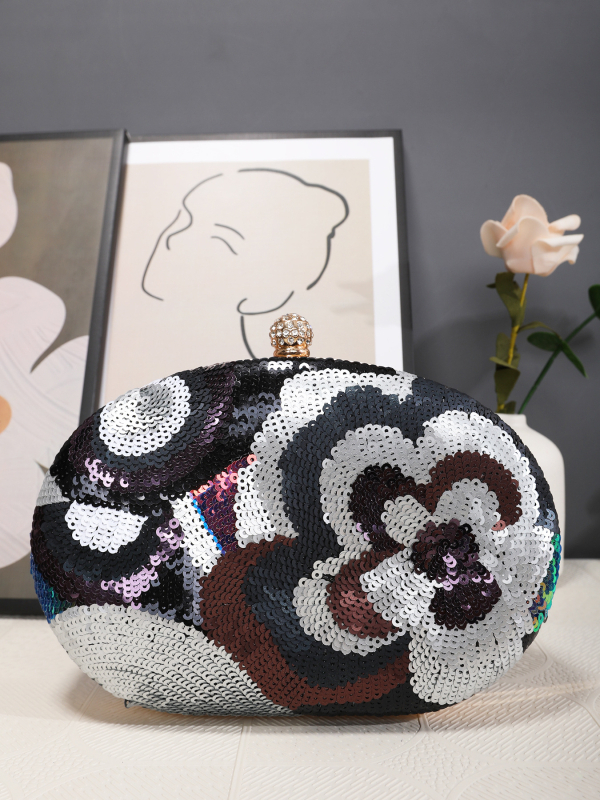 Večernja clutch torba s izvezenim štrasom, PVC, kutijast oblik, ovalna, zaključavanje, čvrsto kućište