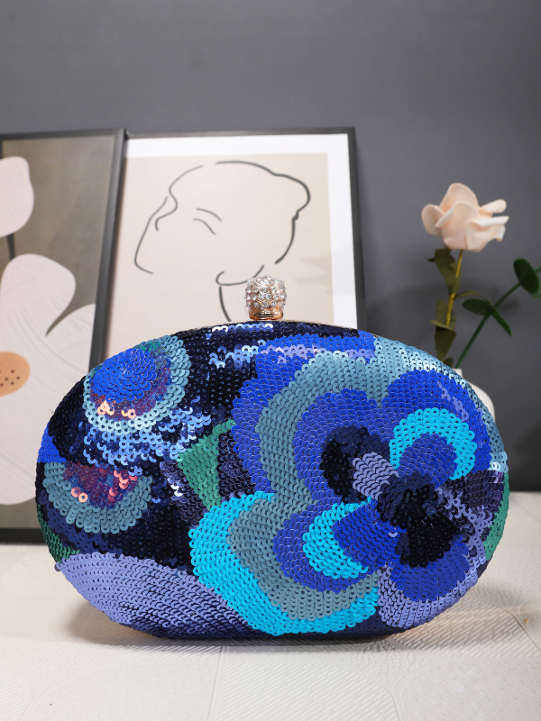 Večernja clutch torba s izvezenim štrasom, PVC, kutijast oblik, ovalna, zaključavanje, čvrsto kućište