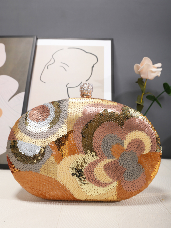 Večernja clutch torba s izvezenim štrasom, PVC, kutijast oblik, ovalna, zaključavanje, čvrsto kućište