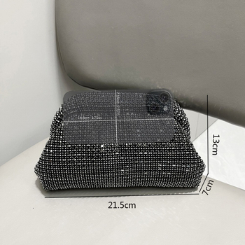 Geantă clutch cu strasuri, formă orizontală pătrată, închidere cu lacăt, căptușeală poliester, stil proaspăt și dulce.