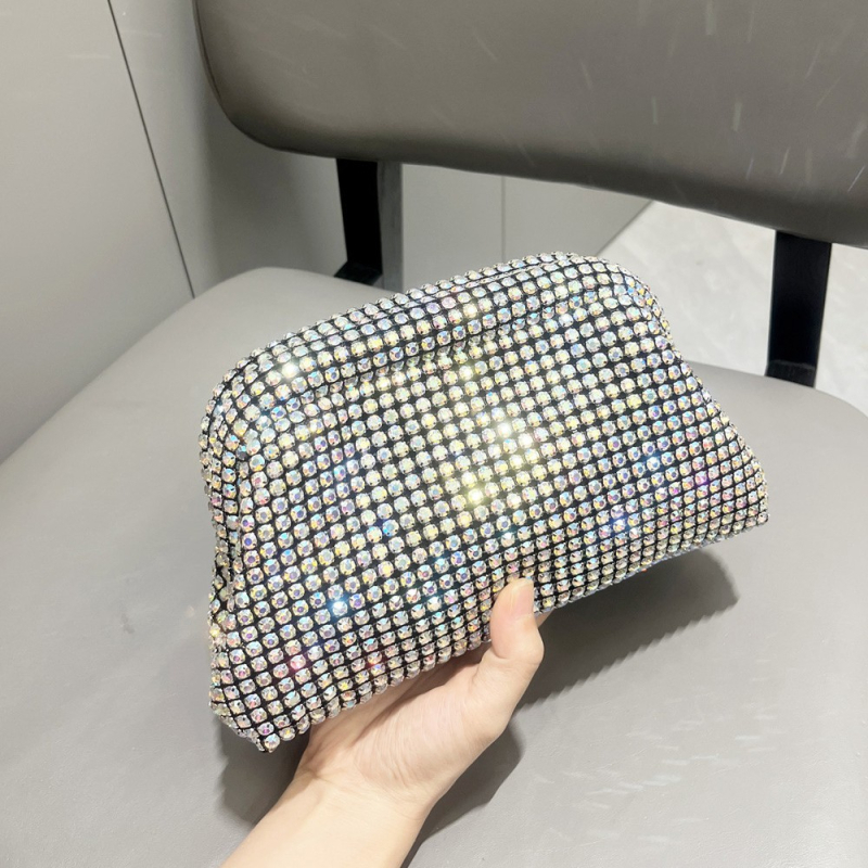 Geantă clutch cu strasuri, formă orizontală pătrată, închidere cu lacăt, căptușeală poliester, stil proaspăt și dulce.