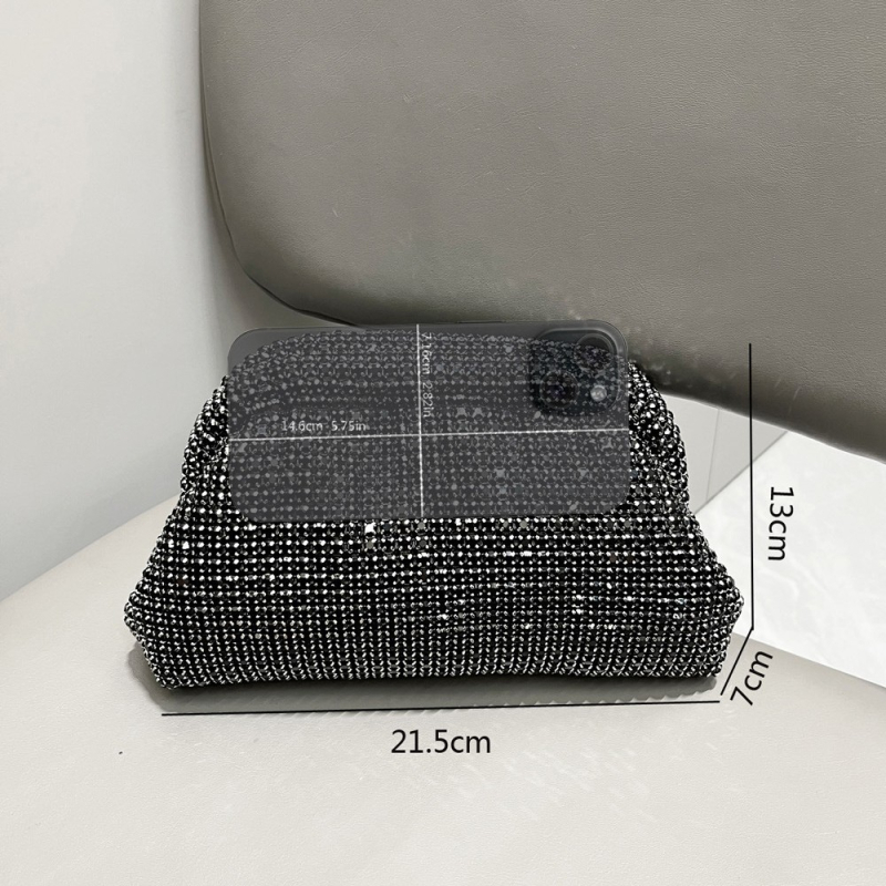 Geantă clutch cu strasuri, formă orizontală pătrată, închidere cu lacăt, căptușeală poliester, stil proaspăt și dulce.