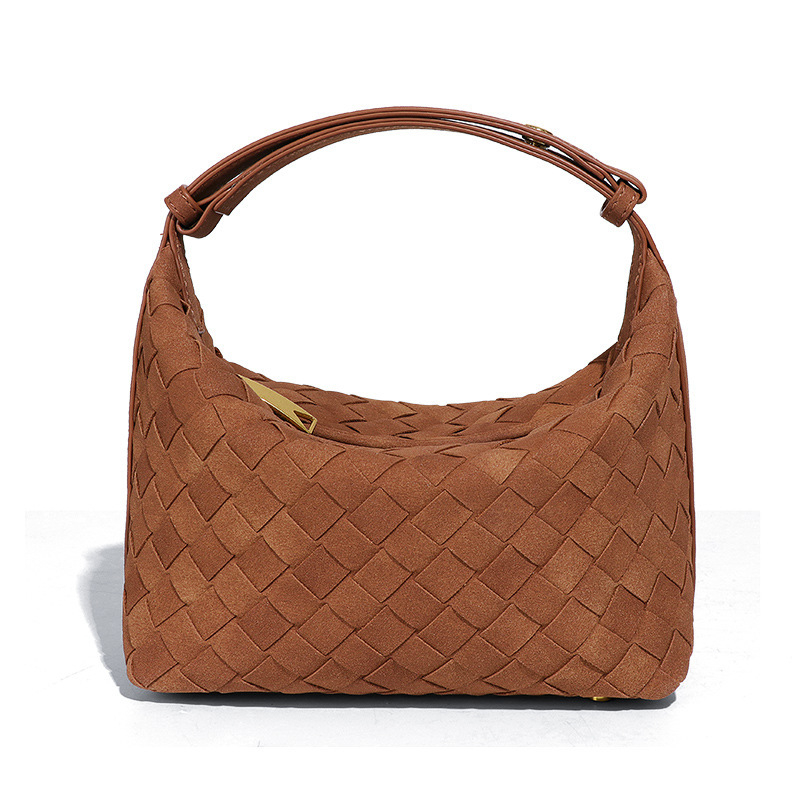 Nišna suede ručno pletena torbica za pazuh, elegantna mala tote torba za ručak