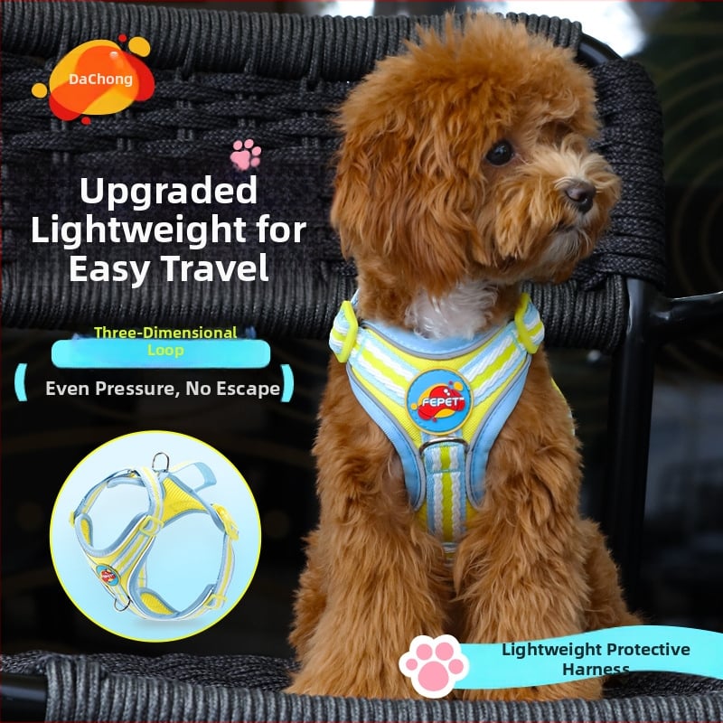 Гръден жилет с презрамка за кучета, светлоотразителен и дишащ нейлон, за малки и средни породи, с подвижна каишка