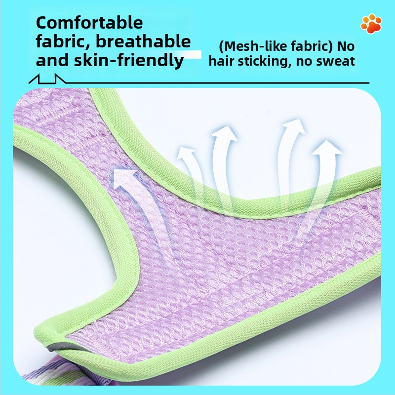 Гръден жилет с презрамка за кучета, светлоотразителен и дишащ нейлон, за малки и средни породи, с подвижна каишка