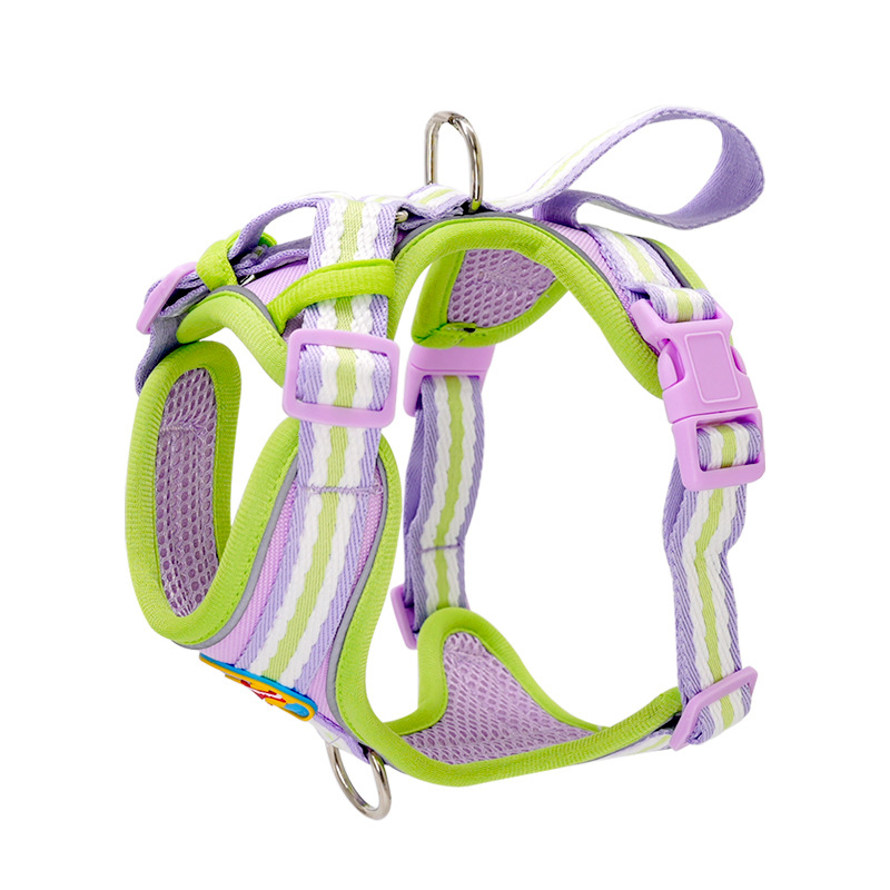 Гръден жилет с презрамка за кучета, светлоотразителен и дишащ нейлон, за малки и средни породи, с подвижна каишка
