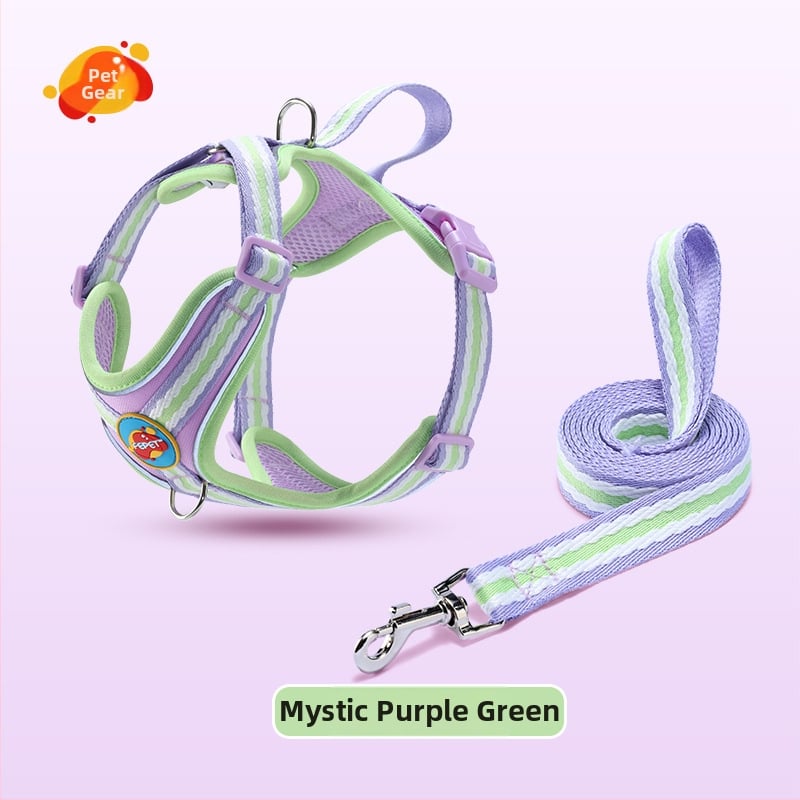 Гръден жилет с презрамка за кучета, светлоотразителен и дишащ нейлон, за малки и средни породи, с подвижна каишка