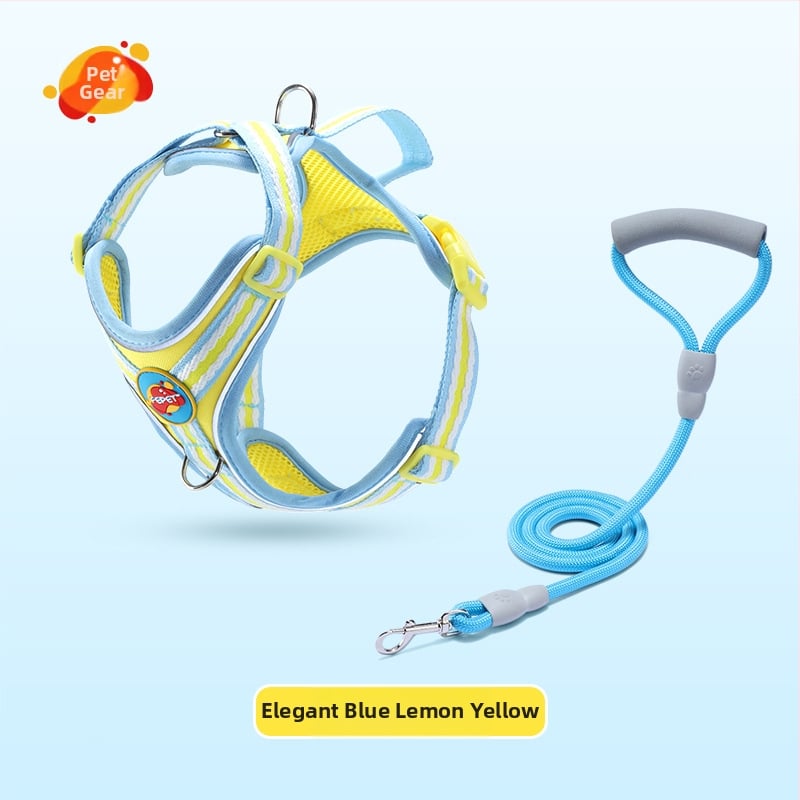 Гръден жилет с презрамка за кучета, светлоотразителен и дишащ нейлон, за малки и средни породи, с подвижна каишка