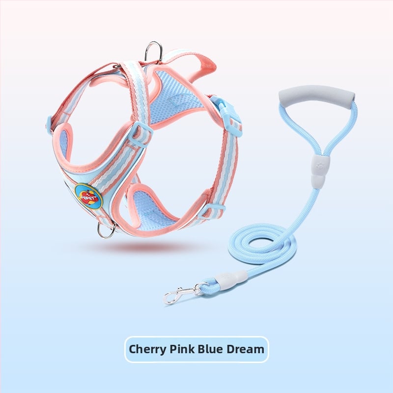 Гръден жилет с презрамка за кучета, светлоотразителен и дишащ нейлон, за малки и средни породи, с подвижна каишка