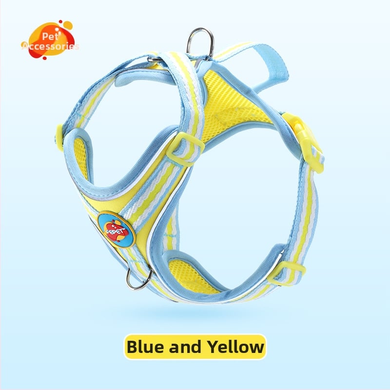Гръден жилет с презрамка за кучета, светлоотразителен и дишащ нейлон, за малки и средни породи, с подвижна каишка