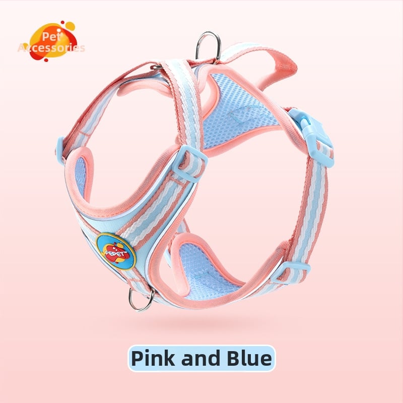 Гръден жилет с презрамка за кучета, светлоотразителен и дишащ нейлон, за малки и средни породи, с подвижна каишка