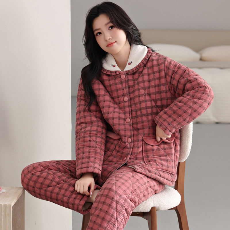 Γυναικείος χειμερινός σετ οικιακής χρήσης: βελουτέ ύφασμα με τριπλό quilt, ζακέτα με γιακά πέτο, μακρυμάνικες μπλούζες και παντελόνια, εξαιρετικά χοντρό για ζεστασιά στο σπίτι και έξω