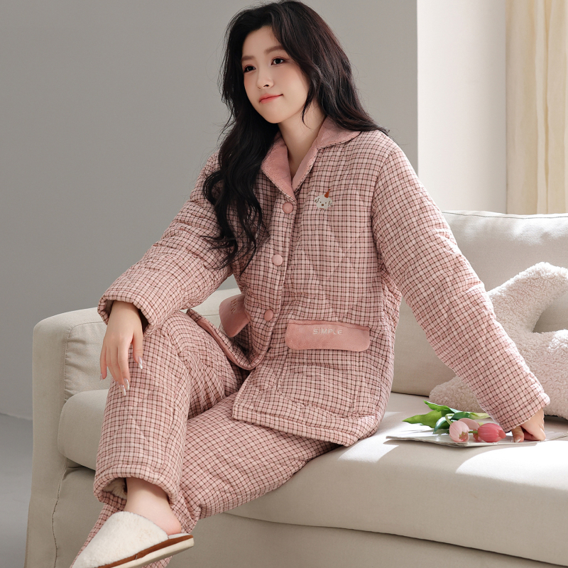 Γυναικείος χειμερινός σετ οικιακής χρήσης: βελουτέ ύφασμα με τριπλό quilt, ζακέτα με γιακά πέτο, μακρυμάνικες μπλούζες και παντελόνια, εξαιρετικά χοντρό για ζεστασιά στο σπίτι και έξω