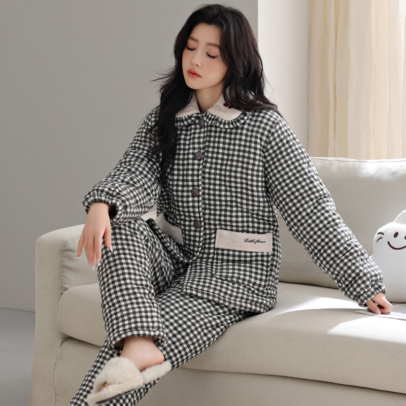 Γυναικείος χειμερινός σετ οικιακής χρήσης: βελουτέ ύφασμα με τριπλό quilt, ζακέτα με γιακά πέτο, μακρυμάνικες μπλούζες και παντελόνια, εξαιρετικά χοντρό για ζεστασιά στο σπίτι και έξω