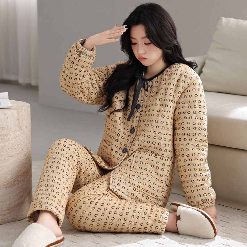 Γυναικείος χειμερινός σετ οικιακής χρήσης: βελουτέ ύφασμα με τριπλό quilt, ζακέτα με γιακά πέτο, μακρυμάνικες μπλούζες και παντελόνια, εξαιρετικά χοντρό για ζεστασιά στο σπίτι και έξω