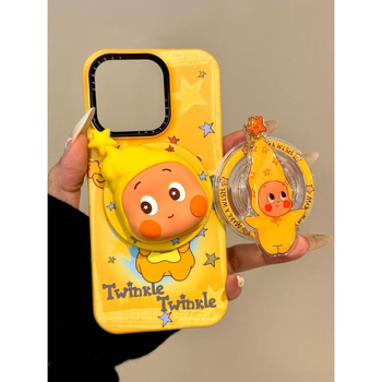 Защитен калъф за Apple iPhone 16 Pro Max и iPhone 15 – карикатурна въртяща се звезда с голяма глава, магнитно задържане, възможност за персонализация