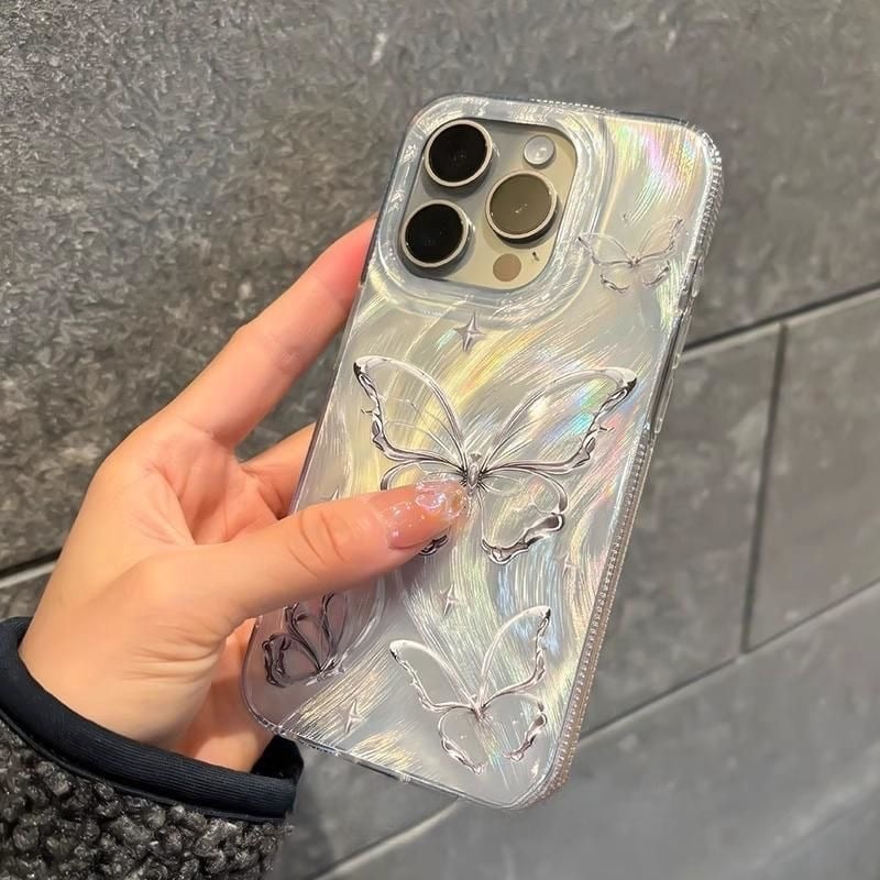Husă pentru iPhone cu model fluture și pene, acrilic, tăiere cu laser, anti-cădere, personalizare, compatibilă cu iPhone 11–14 Pro/Max