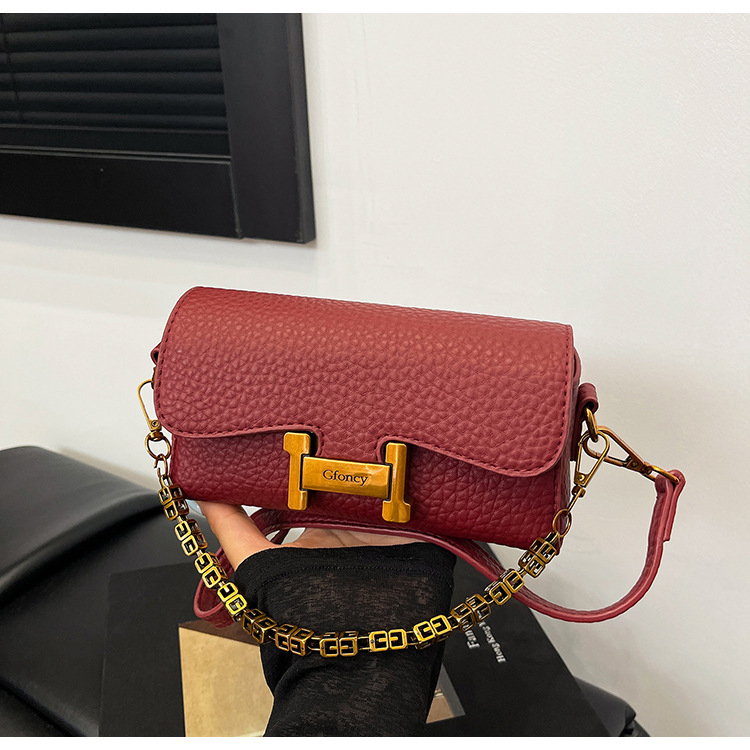 Crossbody torba s lancem, korejskog stila, PU materijal, horizontalan kvadratni oblik, zatvoren otvor, poliester podstava, jedna naramenica, jesen 2025
