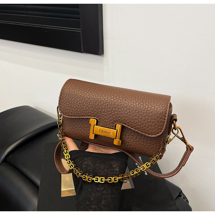 Crossbody torba s lancem, korejskog stila, PU materijal, horizontalan kvadratni oblik, zatvoren otvor, poliester podstava, jedna naramenica, jesen 2025