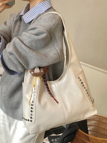 Дамска PU Tote чанта Ruizilanni - хоризонтална квадратна форма, цип за затваряне, подплата полиестер-памук, материал PU, есен 2025 издание