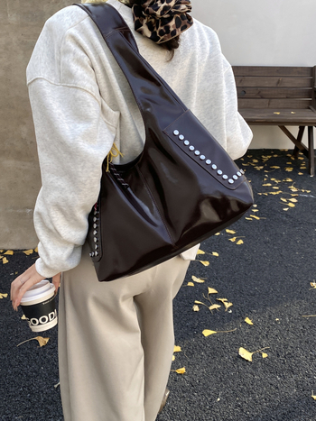 Дамска PU Tote чанта Ruizilanni - хоризонтална квадратна форма, цип за затваряне, подплата полиестер-памук, материал PU, есен 2025 издание