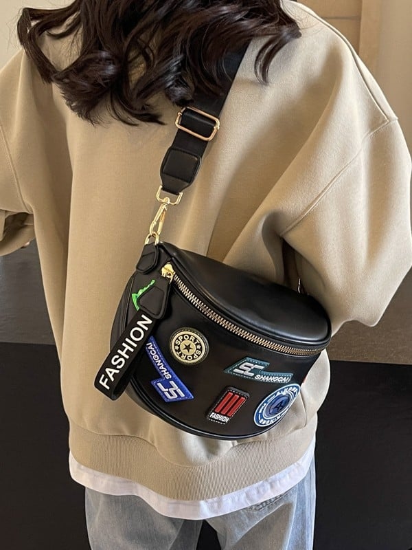 Ženska PU crossbody torba u obliku školjke, zatvarač, laminirano unutarnje, poliester podstava, gradska jednostavnost, proljeće 2025