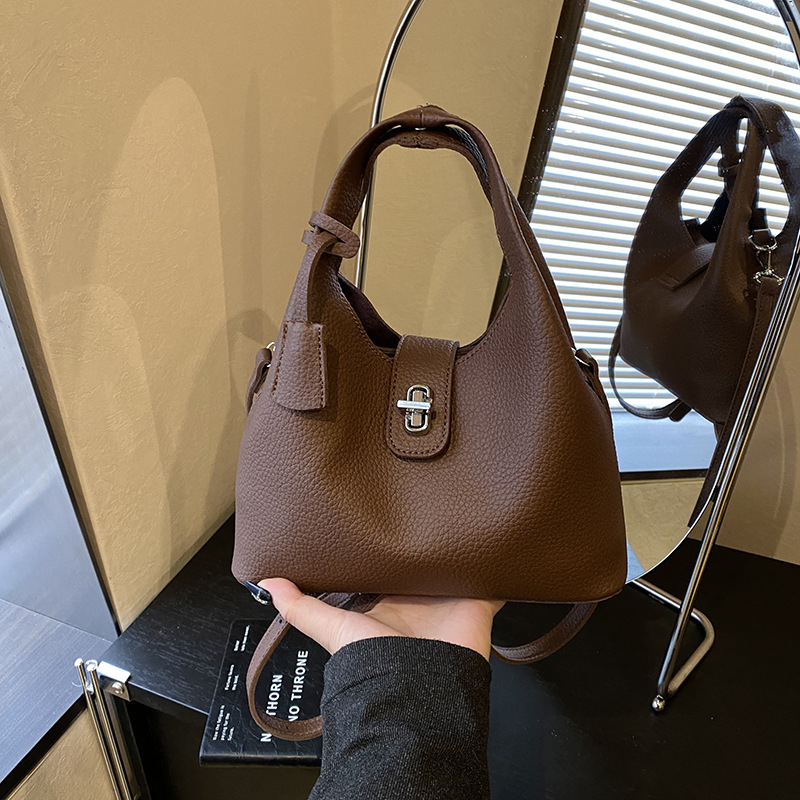 Ženska crossbody torba u obliku kante – PU koža, zaključavanje kopčom, džep za telefon, s jednom naramenicom, urbani minimalistički stil