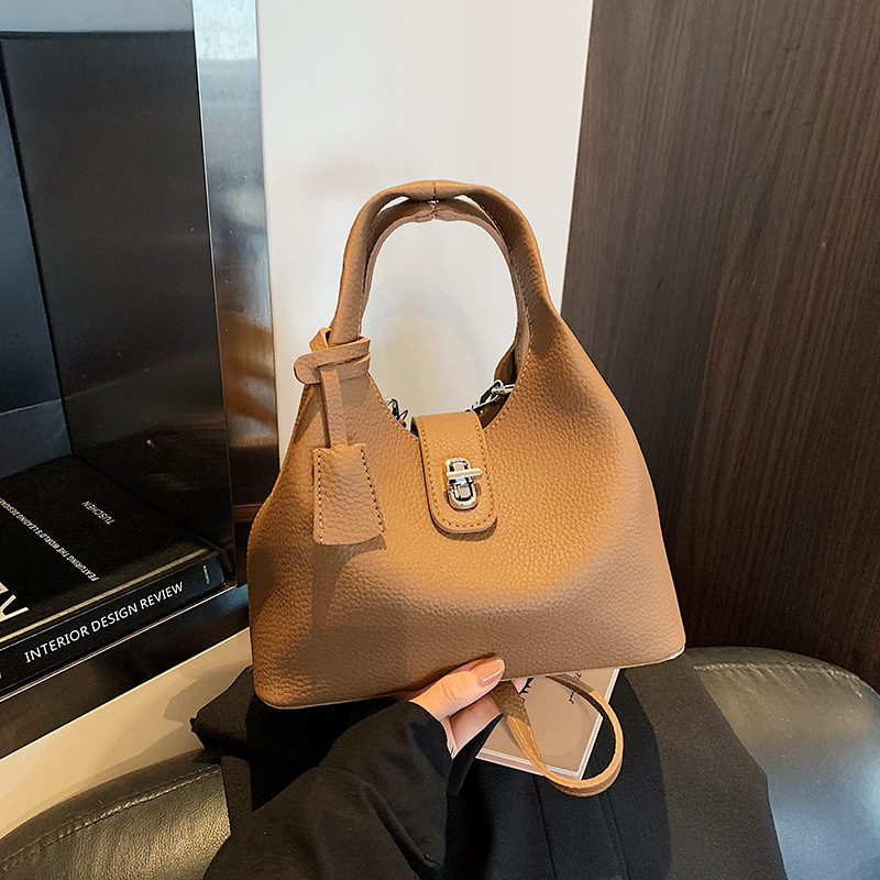 Ženska crossbody torba u obliku kante – PU koža, zaključavanje kopčom, džep za telefon, s jednom naramenicom, urbani minimalistički stil