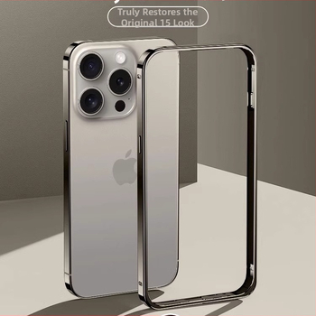 Pouzdro pre iPhone 14 Pro Max a iPhone 15 Pro Max s rámom z kovu titan farby, ultra tenké plné krytie, proti pádu a proti otlačkom prstov; zliatina hliníka, obrábanie