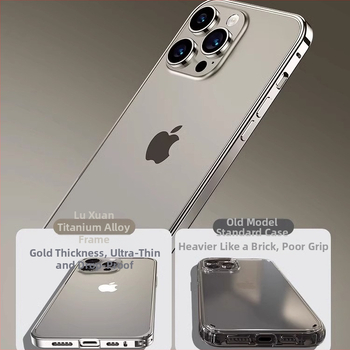 Pouzdro pre iPhone 14 Pro Max a iPhone 15 Pro Max s rámom z kovu titan farby, ultra tenké plné krytie, proti pádu a proti otlačkom prstov; zliatina hliníka, obrábanie