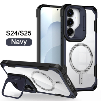 Carcasă Samsung S24 Ultra cu magneți 3-în-1 anti-amprente și suport multifuncțional, carcasă dură, acrilic+PC+TPU