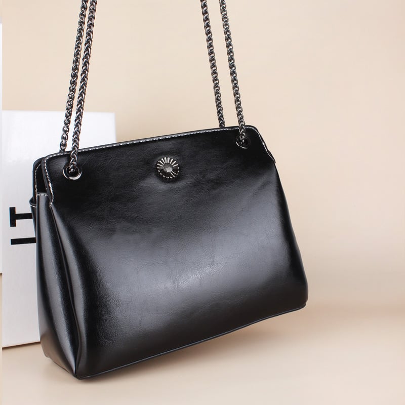 PU верижна чанта за рамо тип кофа със цип, ламиниран вътрешен джоб и полиестерна подплата