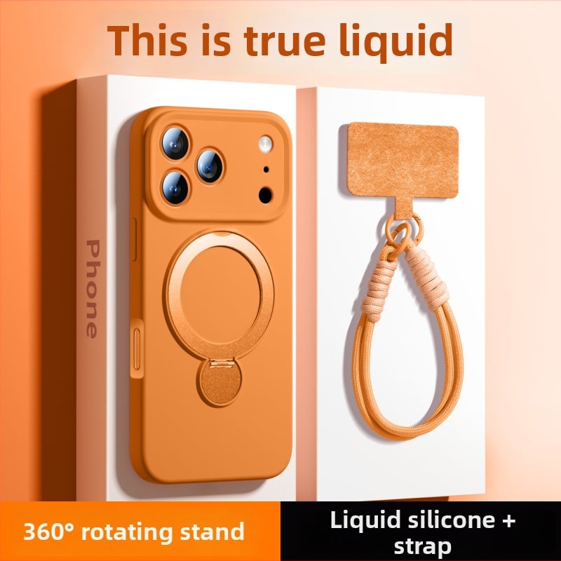 Pouzdro pre iPhone 17 Pro Max / 17 Pro — tekutý silikón, magnetická opora, 360° stojan, proti pádu, proti otlačkom prstov