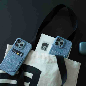 Premium denim kućište za iPhone 14 Pro Max, s polovičnim poklopcem, pretinac za karticu, otpornost na padove