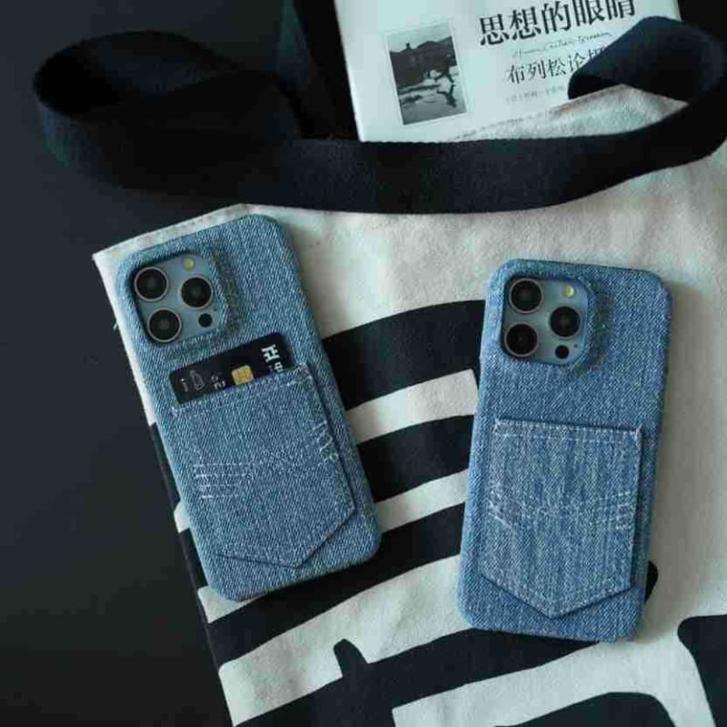 Premium denim kućište za iPhone 14 Pro Max, s polovičnim poklopcem, pretinac za karticu, otpornost na padove