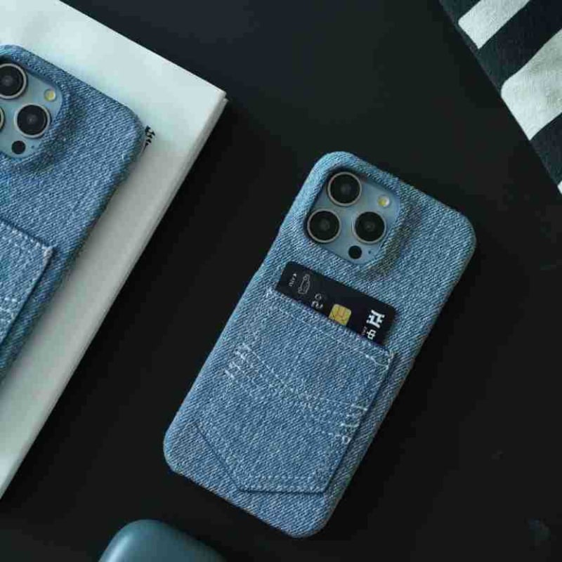 Premium denim kućište za iPhone 14 Pro Max, s polovičnim poklopcem, pretinac za karticu, otpornost na padove