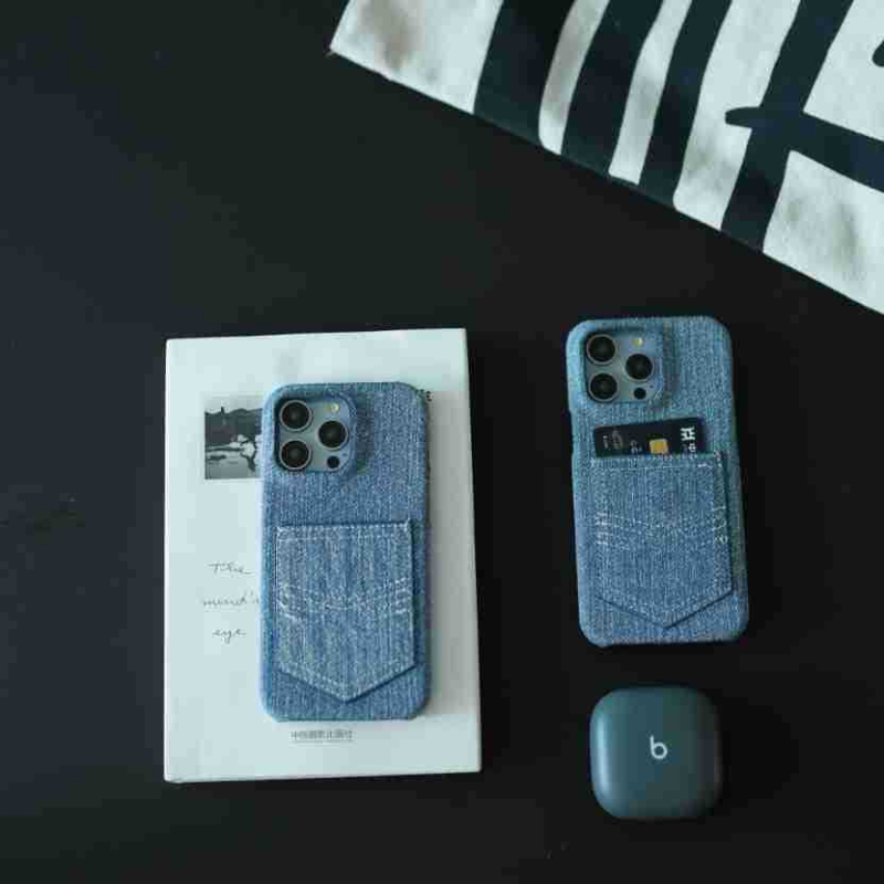Premium denim kućište za iPhone 14 Pro Max, s polovičnim poklopcem, pretinac za karticu, otpornost na padove