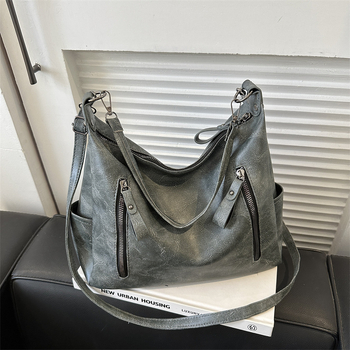 Torba preko ramena - gradski minimalistički stil, PU materijal, torba tipa kanta, zatvarač, poliester podstava