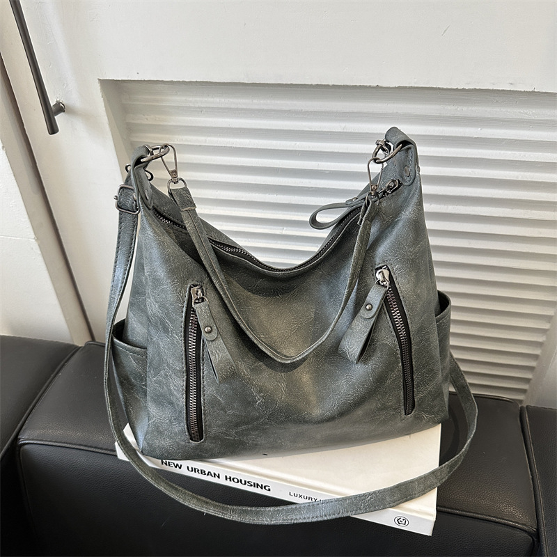 Torba preko ramena - gradski minimalistički stil, PU materijal, torba tipa kanta, zatvarač, poliester podstava