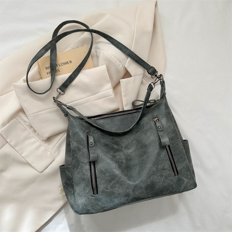 Torba preko ramena - gradski minimalistički stil, PU materijal, torba tipa kanta, zatvarač, poliester podstava