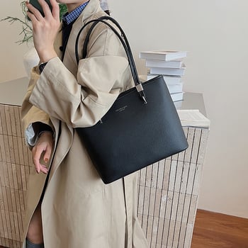 Чанта Tote с голям капацитет, PU кожа, ежедневен корейски стил, цип за затваряне, подплата полиестер, Есен 2025